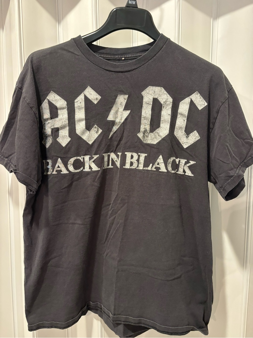 AC/DC Black Short Sleeve Graphic Tee with White Logo Size Large
